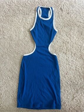 Royal Blue Cutout Tank Dress with White Trim